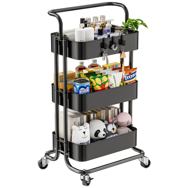 YIPPPPE 3 TIER MESH UTILITY CART, ROLLING METAL ORGANIZATION CART- BLACK - Like New