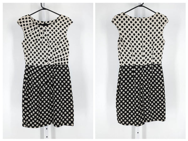 OSCAR DE LA RENTA PRE FALL RUNWAY RAW SILK WEAVE KNIT DRESS SIZE 4 - BLACK/WHITE - Brand New
