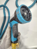 GENERIC FLEXIBLE GARDEN HOSE WITH NYLON COVERING, 10 HEAD SETTINGS  BLUE/BLACK - Like New