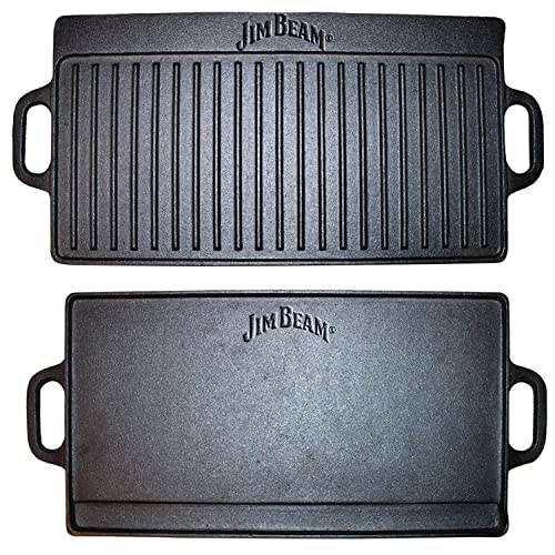 Jim Beam Pre Seasoned Heavy Duty Construction Double Sided Cast Iron Griddle - Like New