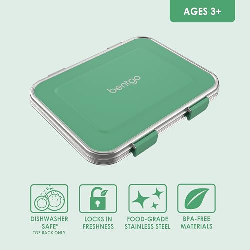 BENTGO KIDS STAINLESS STEEL LEAK-RESISTANT LUNCH - 3 COMPARTMENTS - GREEN - Like New