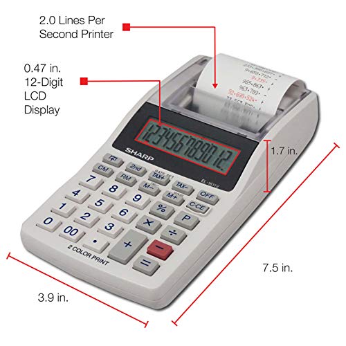 SHARP HANDHELD PORTABLE CORDLESS 12 DIGIT LARGE LCD DISPLAY EL-1611V - WHITE - Like New