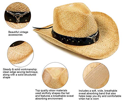 MC180206000003 LIVINGSTON MEN & WOMEN'S COWBOY HAT WOVEN STRAW - BEIGE/BROWN - Brand New