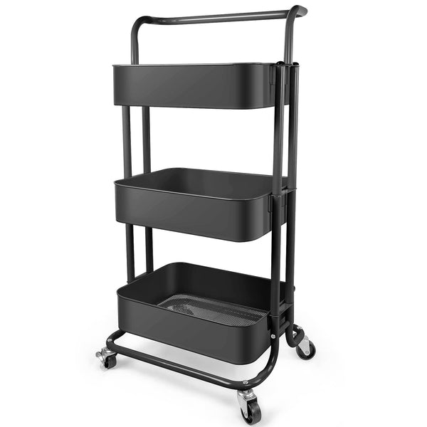 Homchwell 3 Tier Metal Utility Rolling Cart with Lockable - Scratch & Dent