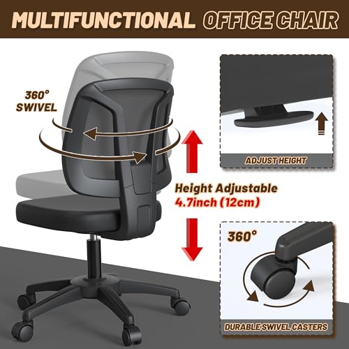TTD TIANTIANDA ARMLESS SWIVEL MESH COMPUTER OFFICE DESK CHAIR - BLACK - Like New
