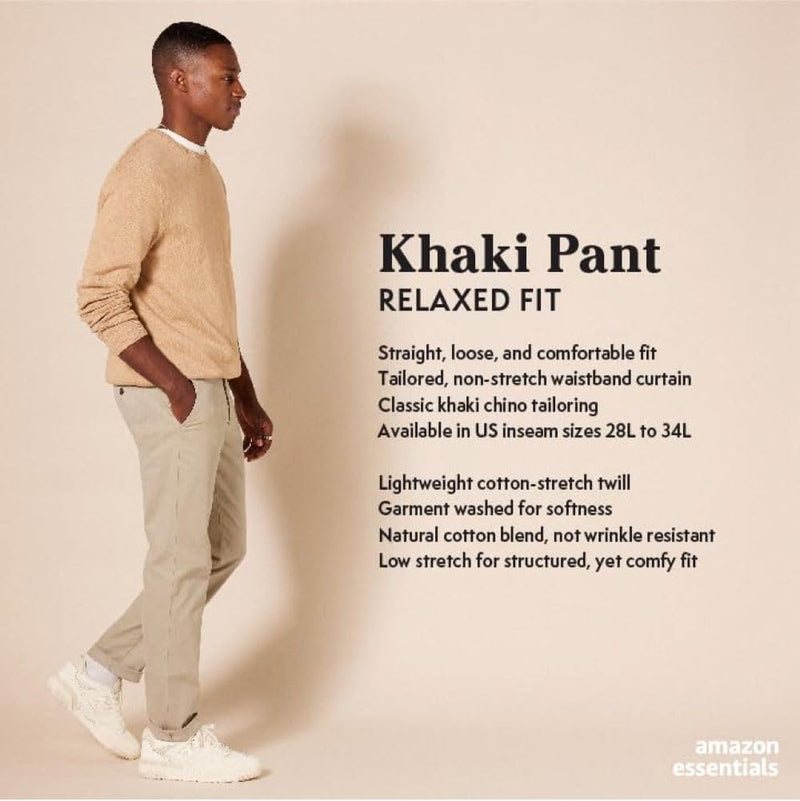 AMAZON ESSENTIALS MEN'S CLASSIC-FIT CASUAL STRETCH CHINO PANT SIZE 35WX30L - TAN - Brand New