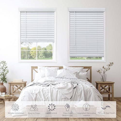 LINEN AVENUE CORDLESS 2" FAUX WOOD BLINDS 46 1/2 W X 48 H FMBY-014-WHT - WHITE - Like New