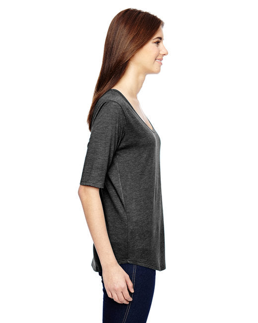 6756L Anvil Ladies Deep Scoop 1/2-Sleeve T-Shirt New