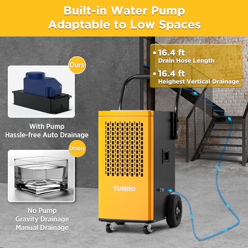 TURBRO 165 PINT COMMERCIAL DEHUMIDIFIER WITH PUMP AND DRAIN HOSE - YELLOW/BLACK - Like New