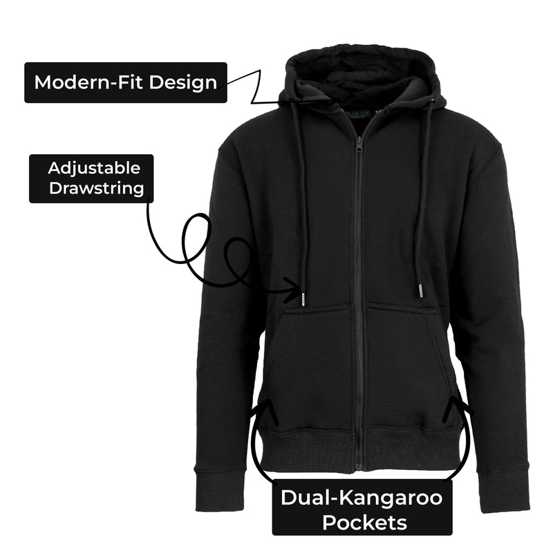BLUE ICE MEN’S FLEECE-LINED FULL-ZIP HOODIE - SIZE: MEN M - BLACK - Brand New