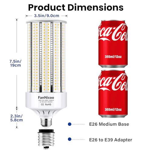 2 Pack 1200W Equivalent 100W LED Corn Bulbs 14500 Lumen 6500K E26/E39 - White - Like New