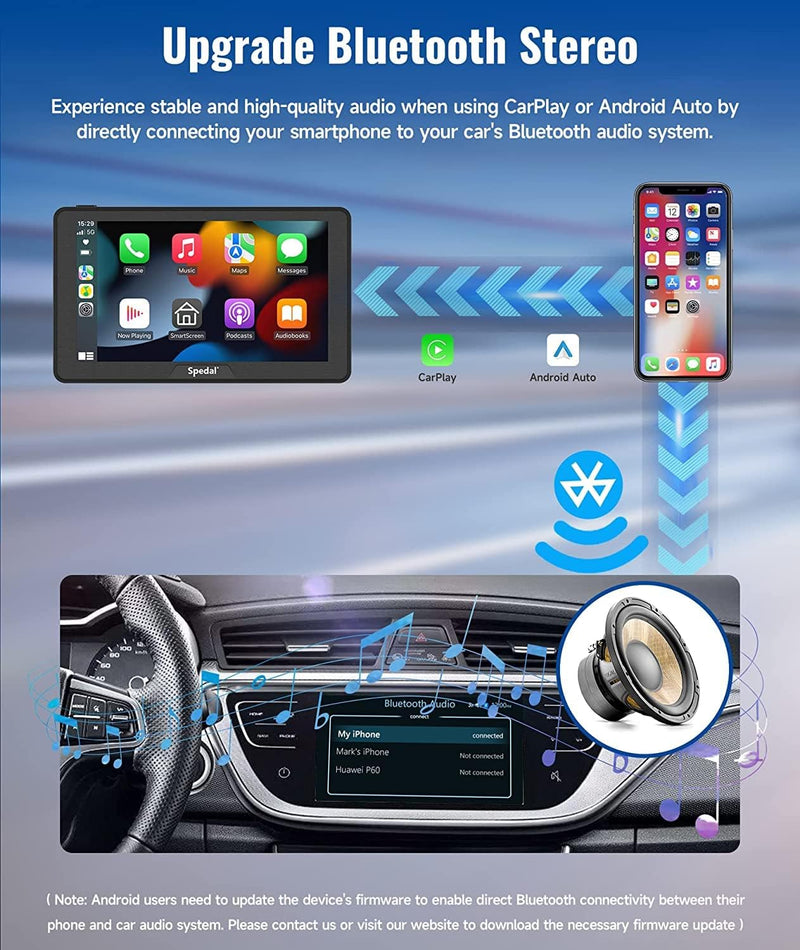 Spedal CL786 Car Stereo with Apple CarPlay, Android Auto, 7" Touchscreen - Black Like New