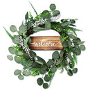 lantan 20" Green Eucalyptus Wreath for Front Door - Handicraft Bamboo Frame - Brand New