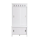 SPOFLYINN MODERN HALL TREE WITH SLIDING DOORS STORAGE CABINET WITH BENCH - WHITE - Like New