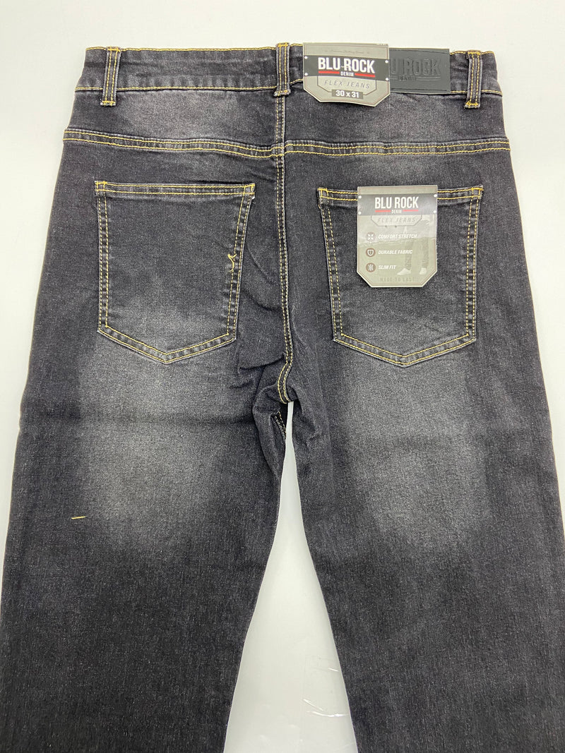 BLU ROCK MEN'S CASUAL FLEX STRETCH SLIM STRAIGHT JEANS - SIZE: 30X31 - JET BLACK - Brand New