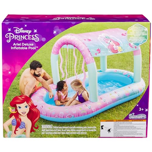 SWIMWAYS DISNEY PRINCESS ARIEL WATER CASTLE DELUXE POOL, CANOPY AND FAST - PINK - Brand New
