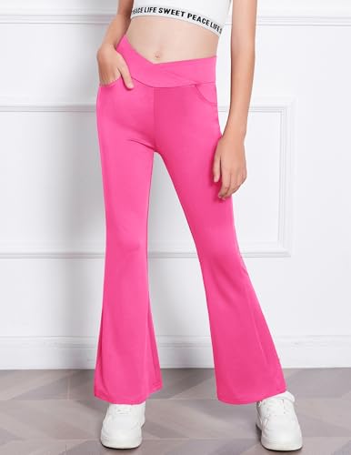 Tz006157 ZACLOTRE GIRLS FLARE V CROSSOVER YOGA PANTS - SIZE 13-14 - HOT PINK - Brand New