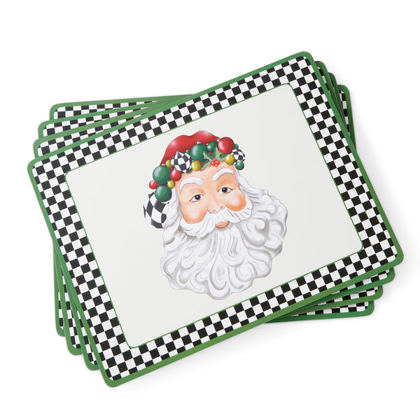 SPODE CHRISTMAS TREE BLACK/WHITE MIXED SNOWMAN & SANTA PLACEMATS, SET OF 4 - Brand New