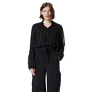 DO by Dee Ocleppo - Women's Winona Chiffon Banded Blouse - Black - Size XL - Like New