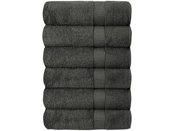 SIMPLE ELEGANCE 6-PACK PLUSH BATH TOWEL SET (27X52 INCH) - CHARCOAL - Brand New