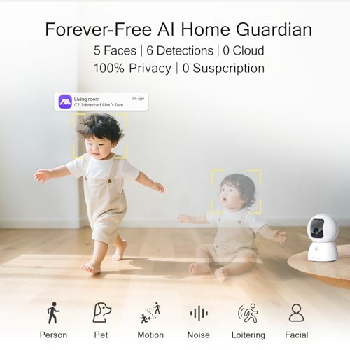 CINMOORE 5G SECURITY CAMERA INDOOR, 3K PET/DOG CAMERA WITH APP, 0-GLOW - WHITE - Like New