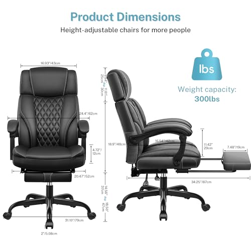 BESTGLORY EXECUTIVE LEATHER OFFICE CHAIR BIG TALL OFFICE CHAIR FOOTREST - BLACK - Like New