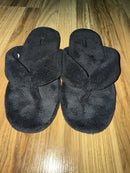 VIONIC LYDIA BLACK TERRY THONG COMFORT SLIPPERS FAUX FUR WOMEN SIZE 9 - BLACK - Like New