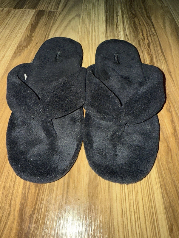 VIONIC LYDIA BLACK TERRY THONG COMFORT SLIPPERS FAUX FUR WOMEN SIZE 9 - BLACK - Like New