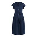 TIME AND TRU WOMEN'S DOUBLE CLOTH COTTON MIDI DRESS - SIZE: WOMEN XL - DARK NAVY - Brand New