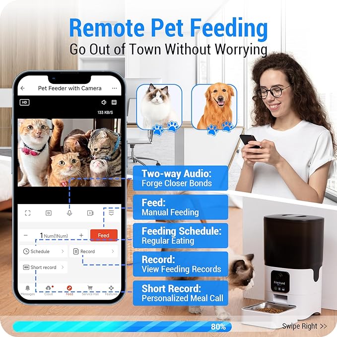 Frienhund Smart Camera Automatic Cat Feeder 1080P HD Live View 5G - White Like New