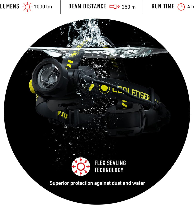 Ledlenser, H7R Work Rechargeable Headlamp, 1000 Lumens 880511 - BLACK/YELLOW Like New