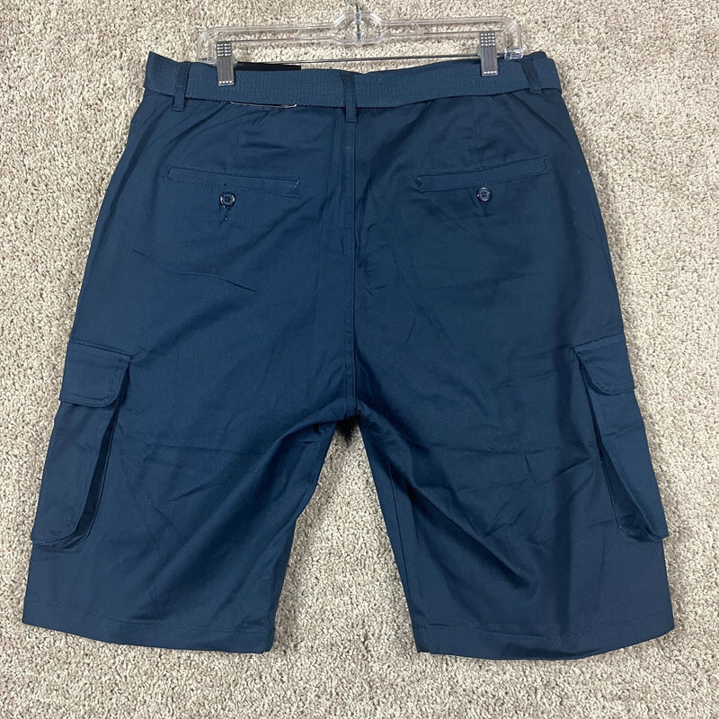 BLUE ICE MEN'S SLIM FIT STRETCH BELTED CARGO SHORTS - SIZE: MEN 40 - NAVY - Brand New