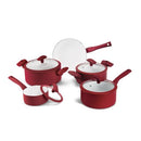 Pots and Pans Set Nonstick Ceramic 9-Piece Frying Cooking Pot - Red - Brand New