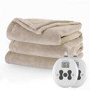 SUNBEAM ROYAL LUXE MICROPLUSH HEATED BLANKET THROW 90"X84" SANDSTONE QUEEN - Like New