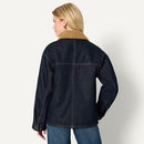 AMAZON ESSENTIALS WOMEN'S OVERSIZED-FIT FAUX-SHEARLING LINED RINSE DENIM JACKET - Brand New