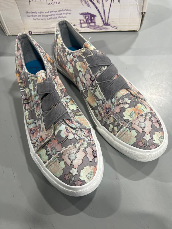 BLOWFISH MALIBU WOMENS FLOWER CANVAS UPPER FOAMED INSOLE - SIZE: 9 - GRAY GYPSY - Like New