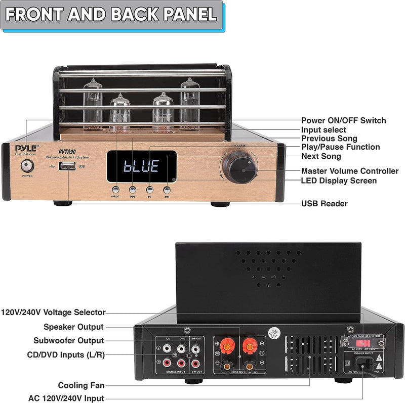 Pyle Bluetooth Tube Amplifier Stereo Receiver PVTA90 - Black - Scratch & Dent