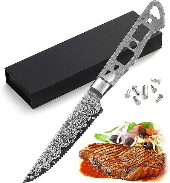 KATSURA Japanese Damascus AUS 10 woodworker Steak knife 4.5" NO LOGO - Silver - Like New