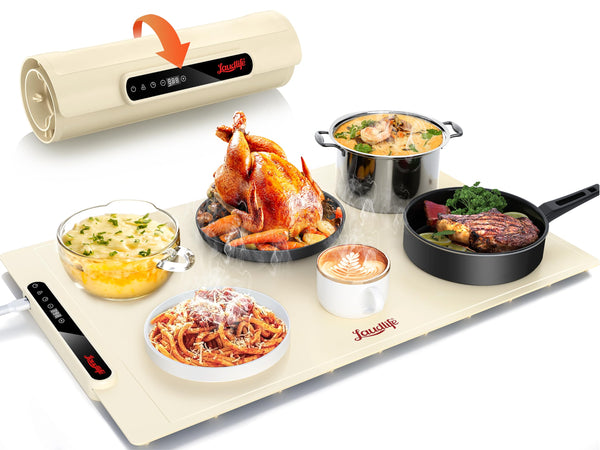 LAUDLIFE Food Warming Mat 24x16 Inches, Electric Warming Tray 7 Temps - Beige - Like New