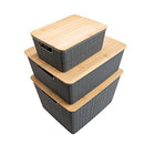 OIKOS | Storage Organizer Box Set Bamboo Lid | 3 Pieces, 1149 OZ, Grey - Brand New