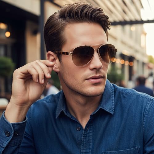 CARFIA Wide Temples Pilot Sunglasses for Men Polarized UV400 Protection - Like New