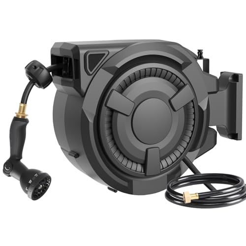 WIKIWIKI RETRACTABLE GARDEN HOSE REEL 1/2 IN X 100 FT WALL MOUNTED - BLACK - Brand New