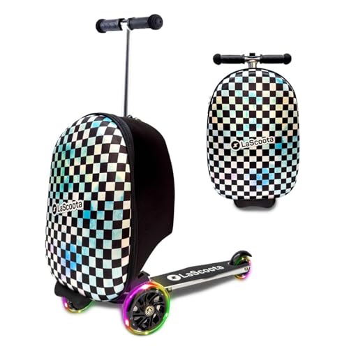 LASCOOTA SCOOTER SUITCASE, CHECKERED CARRY LUGGAGE LIGHTWEIGHT - MULTICOLOR - Like New