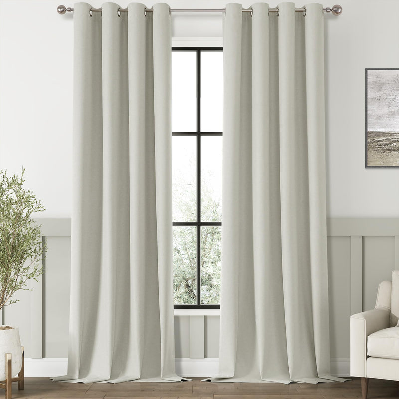 CHRISDOWA 100% BLACKOUT GRAYISH BEIGE CURTAINS 120 INCHES LONG 2 PANELS - Like New