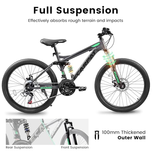 ECARPAT Mountain Bike 26" 21 Speed Dual Suspension - Gray/Green - Like New