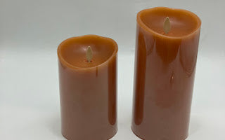 LUMINARA 2-PACK FLAMLESS CANDLE, HEIGHT 5" & 7" - RUST - Like New