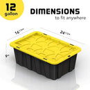 8 PACK of 12 Gallon Medium Black & Yellow Storage Bins | Plastic Tote Organizing - Brand New