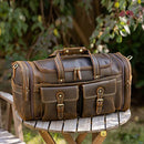 POLARE ORIGINAL 23" EXPANDABLE TO 29" FULL GRAIN LEATHER DUFFEL BAG MEN BROWN - Like New