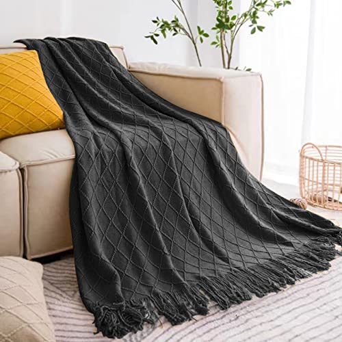 InHand Living Room Knitted Blankets with Tassel, Summer Blanket, 50"x60", Gray - Brand New
