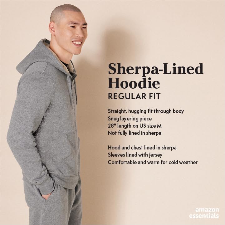 AMAZON ESSENTIALS HOODIE FOR MEN, SHERPA-LINED FLEECE SWEATSHIRT - XS - BROWN - Brand New